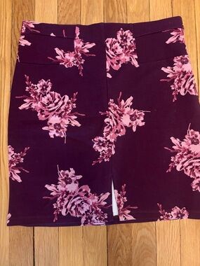 Petite Floral Pencil Skirt - Pink Floral on Plum with front slit